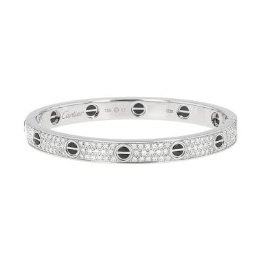 Brazalete Cartier Love pavé de oro blanco, cerámica y diamantes
