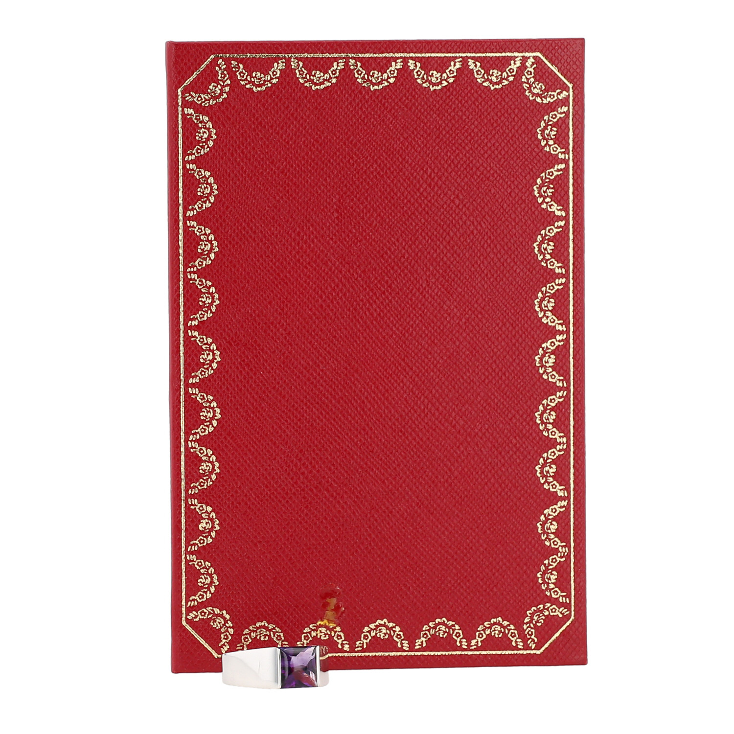 Anillo de sello Cartier Tank de oro blanco y amatista - Detail D2