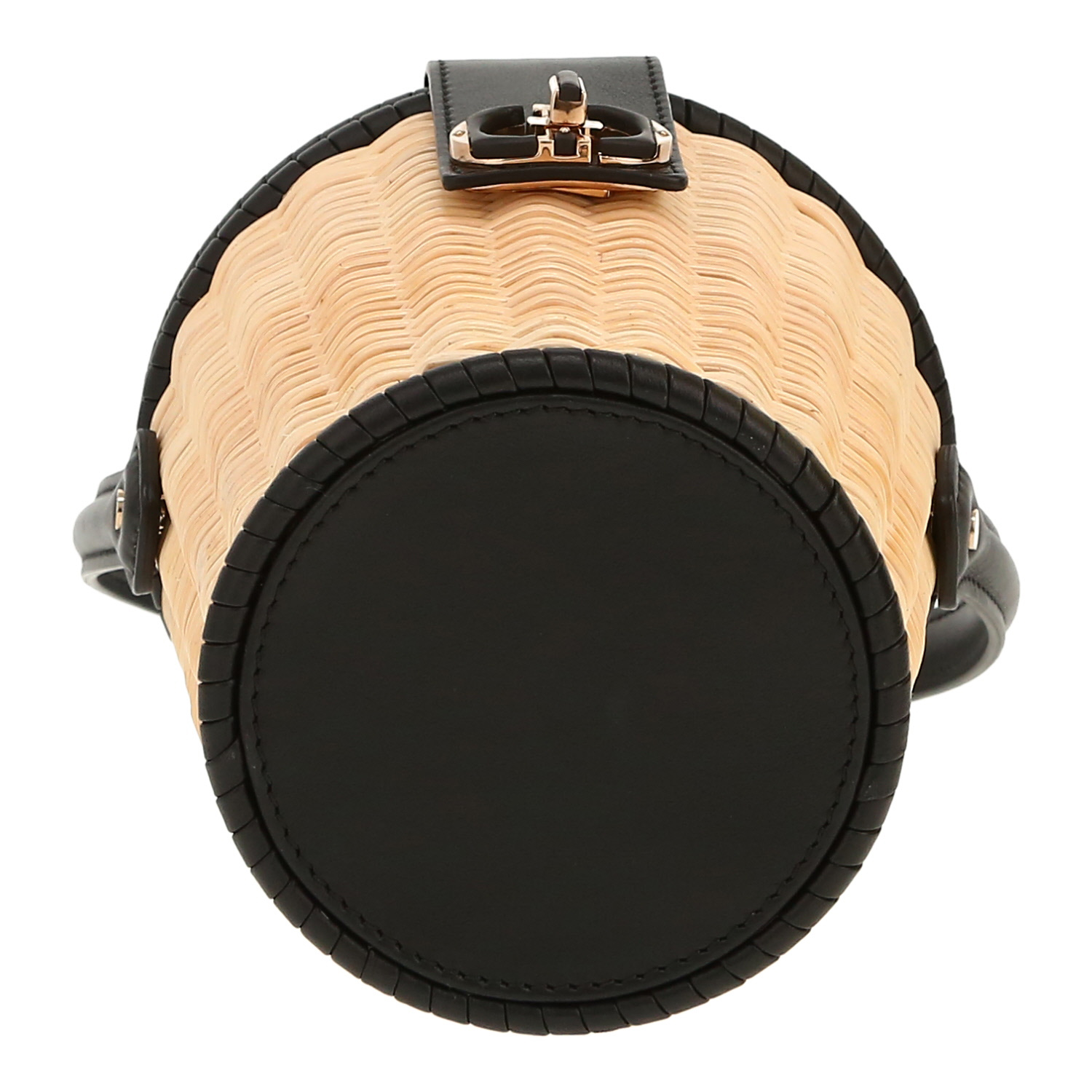 Minaudière Dior   en osier tressé beige et cuir bleu-marine - Detail D1