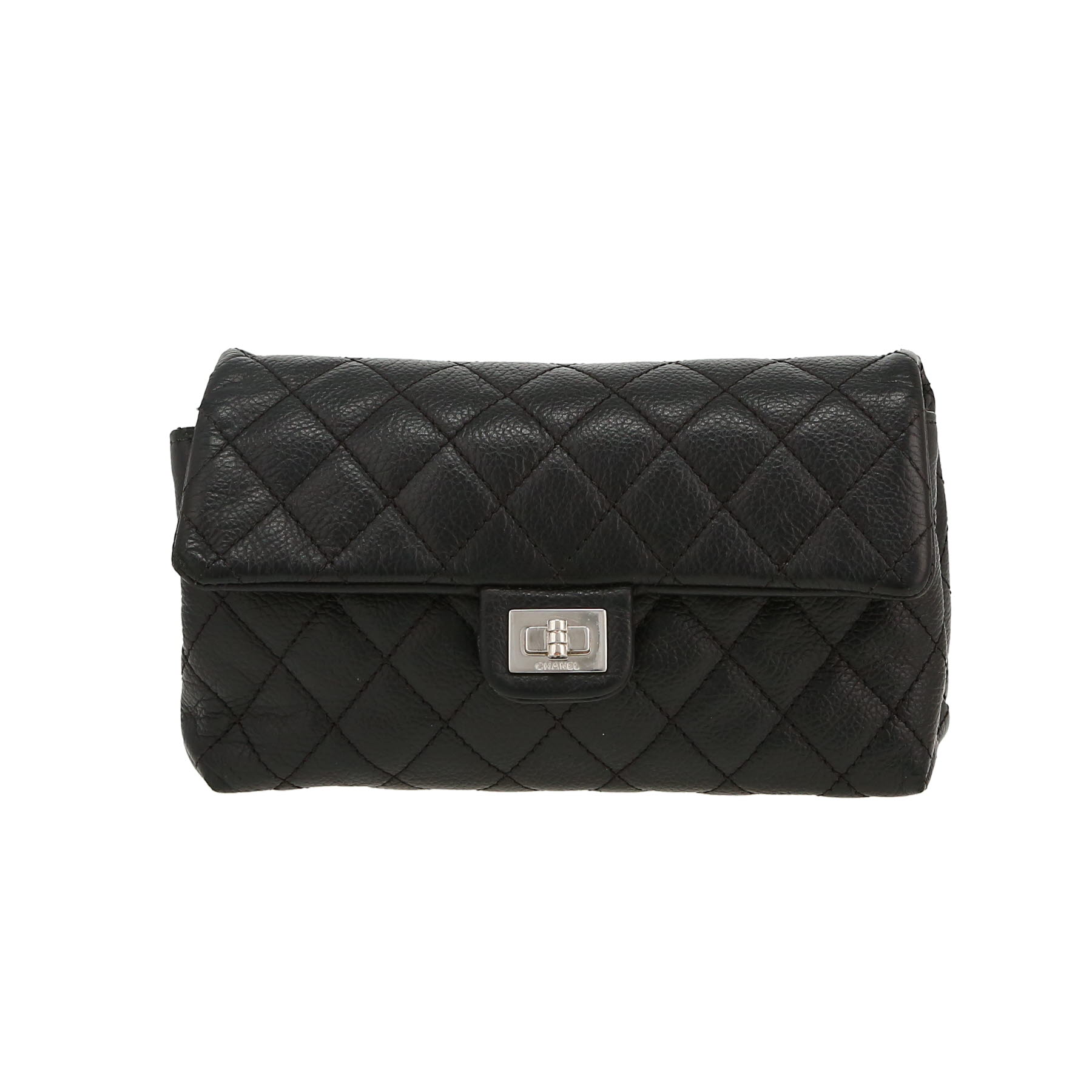 Chanel  Pochette ceinture clutch-belt  in black quilted grained leather - Detail D4