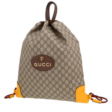 Sac à dos Gucci   en toile sûpreme GG beige et cuir marron
