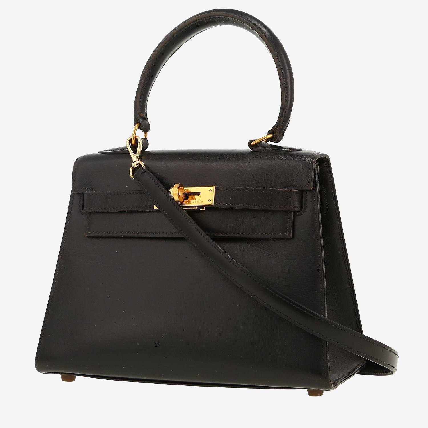 Bolso bandolera Hermès  Kelly 20 cm en cuero box negro