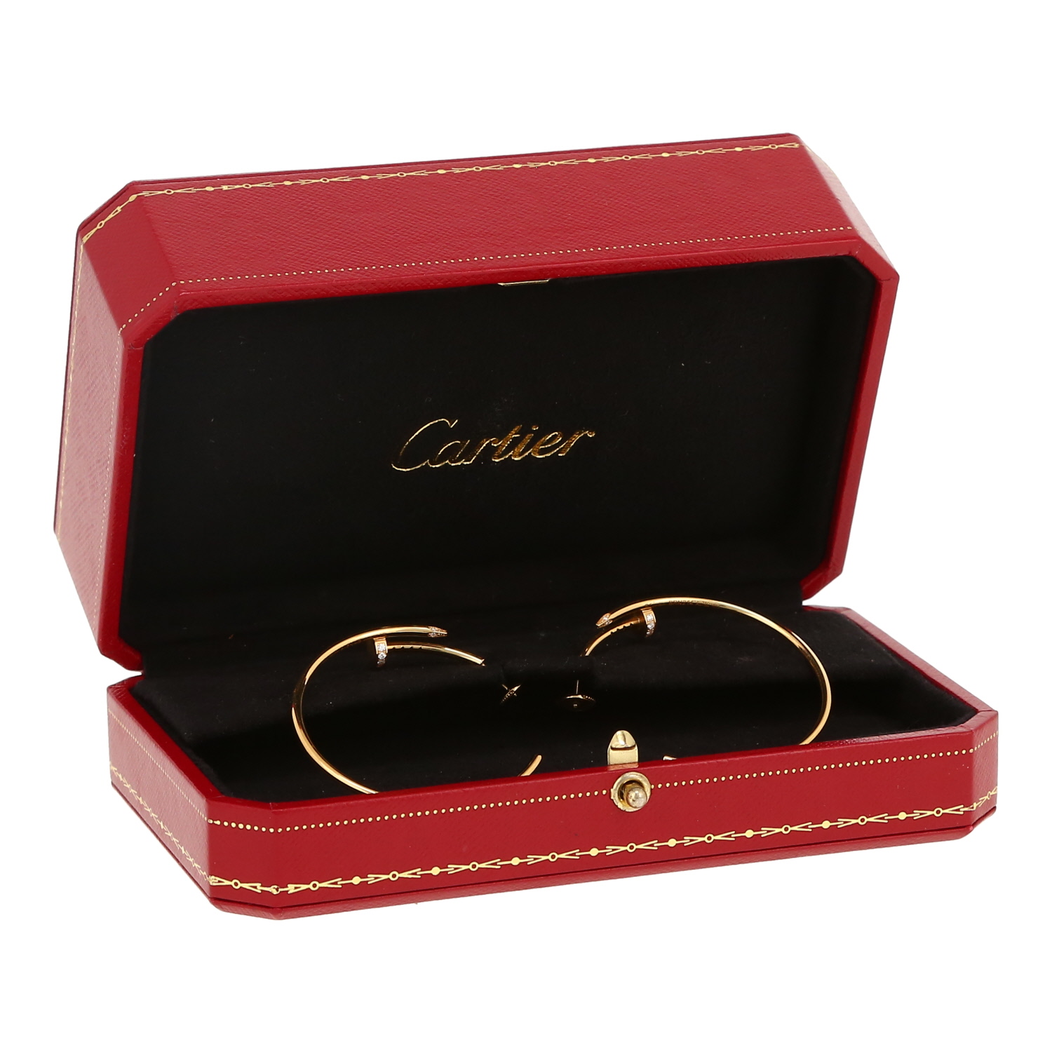 Paire de créoles Cartier Juste un clou grand modèle en or jaune et diamants - Detail D2