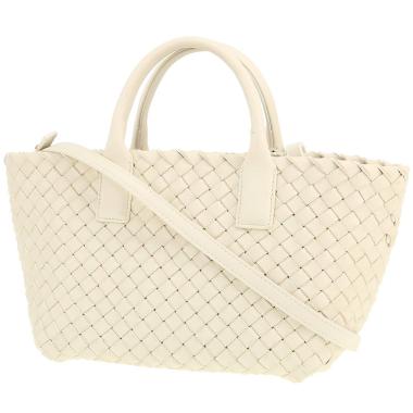 Borsa a tracolla Bottega Veneta  Cabat mini  in pelle intrecciata bianca