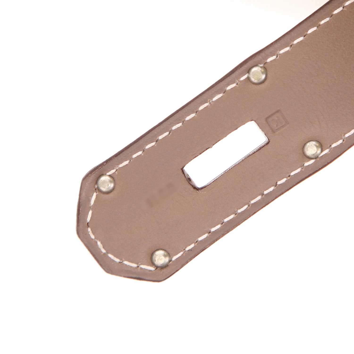 Sac de voyage Hermès  Haut à Courroies - Travel Bag en cuir étoupe et toile H - Detail D4