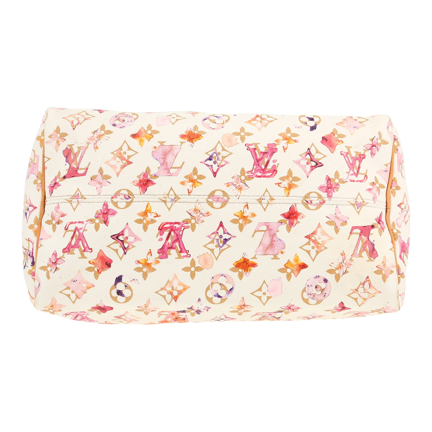 Borsa Louis Vuitton  Speedy Editions Limitées in tela monogram bianca e pelle naturale - Detail D1