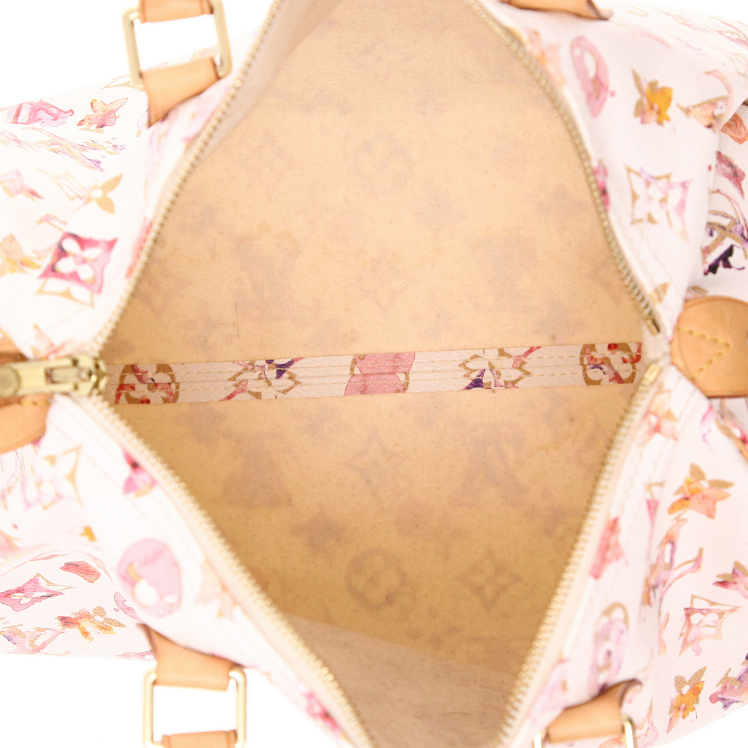 Sac à main Louis Vuitton  Speedy Editions Limitées en toile monogram blanche et cuir naturel - Detail D3