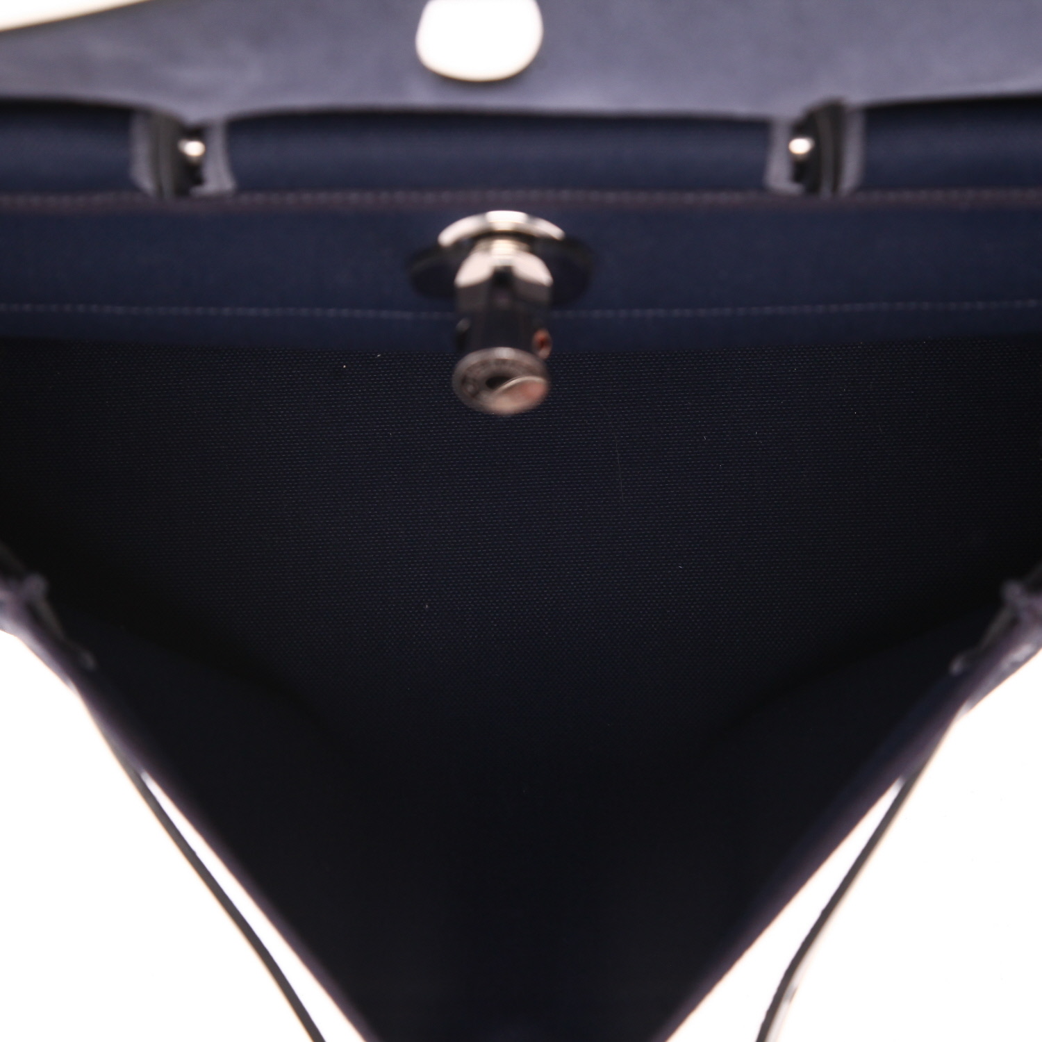 Borsa da spalla o a mano Hermès  Herbag in tela blu e pelle blu - Detail D3