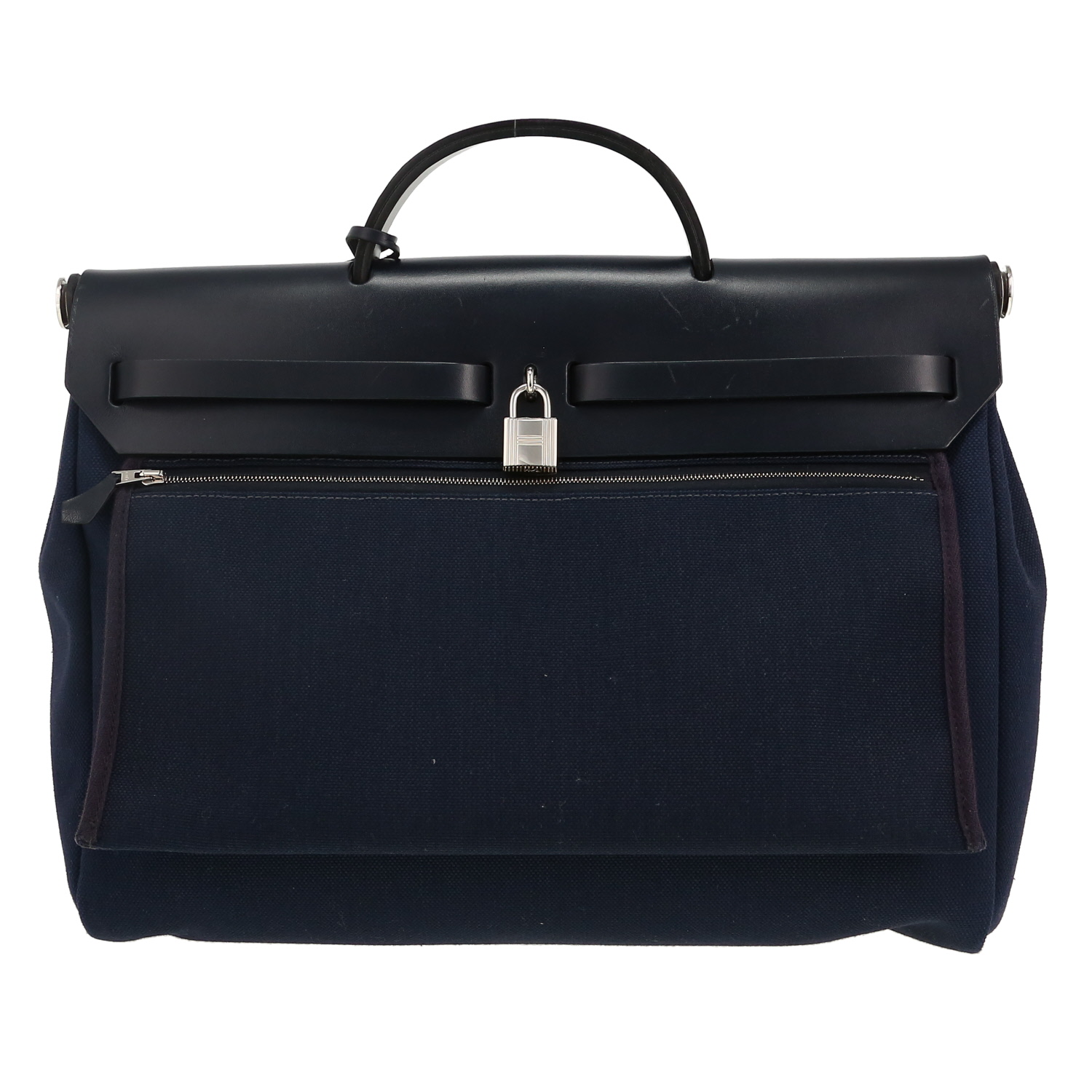 Borsa da spalla o a mano Hermès  Herbag in tela blu e pelle blu - Detail D4