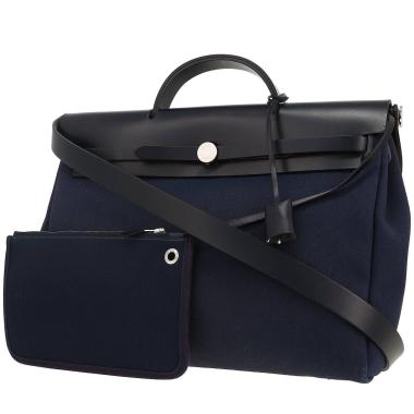 Borsa da spalla o a mano Hermès  Herbag in tela blu e pelle blu