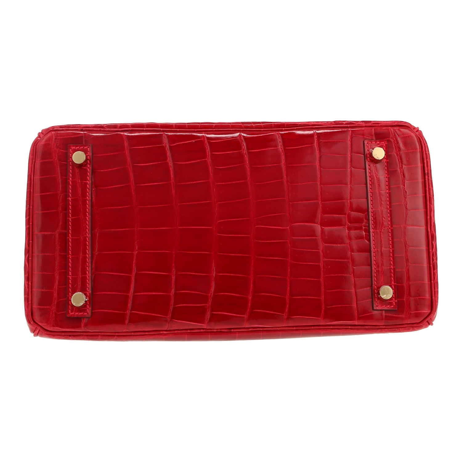 Hermès  Birkin 30 cm handbag  in red Vif niloticus crocodile - Detail D1