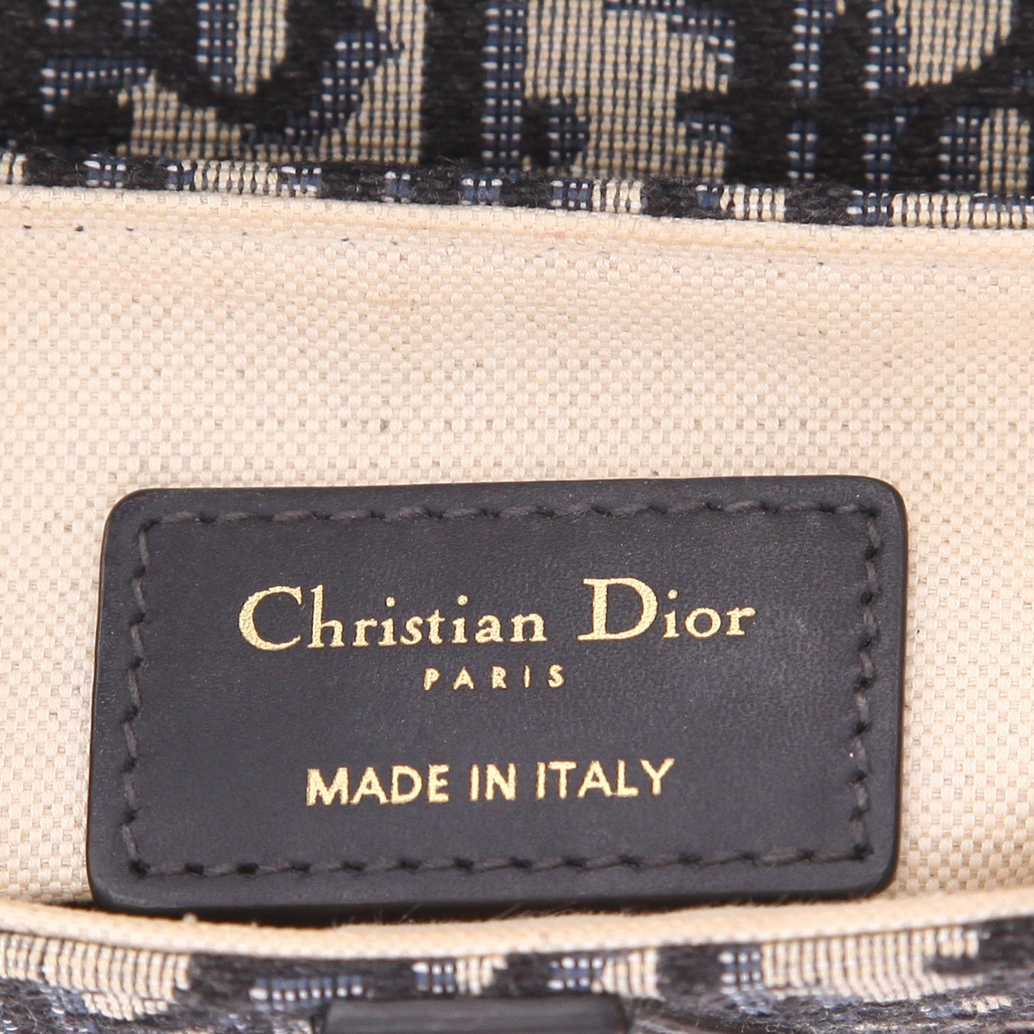 Sac à main Dior  Saddle mini  en toile monogram Oblique bleu-marine et beige et cuir bleu-marine - Detail D2