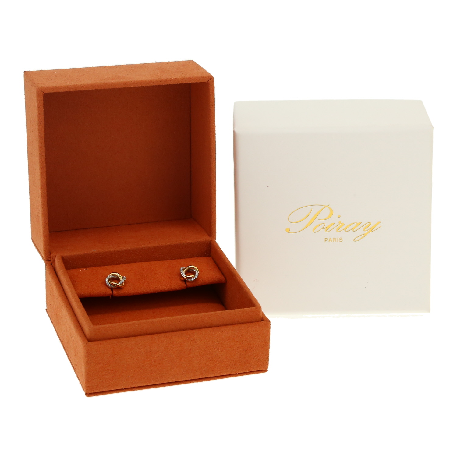 Paire de boucles d'oreilles Poiray Tresse en or jaune, or blanc et diamants - Detail D2