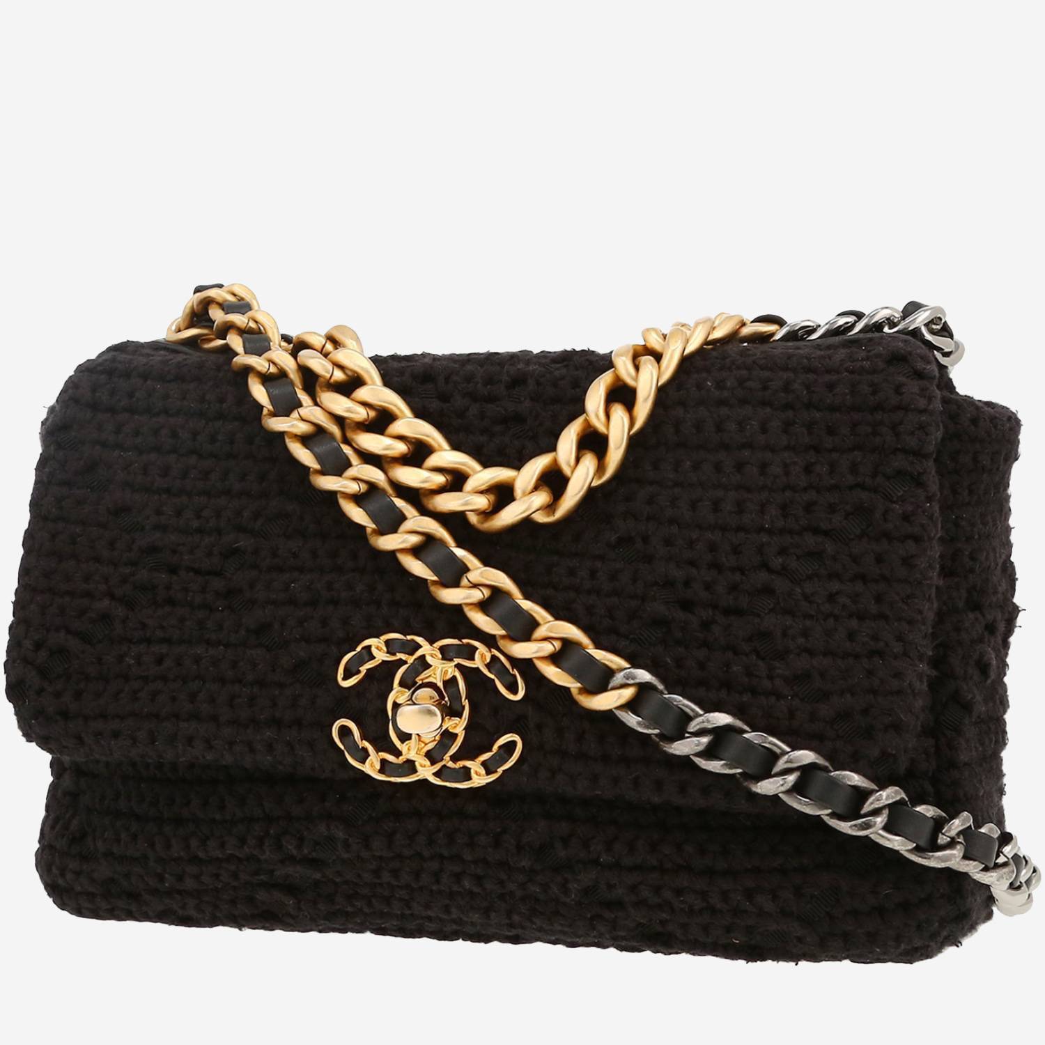 Sac bandoulière Chanel  19 en tricot noir