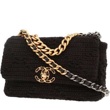 Bolso bandolera Chanel  19 en tejido de punto negro