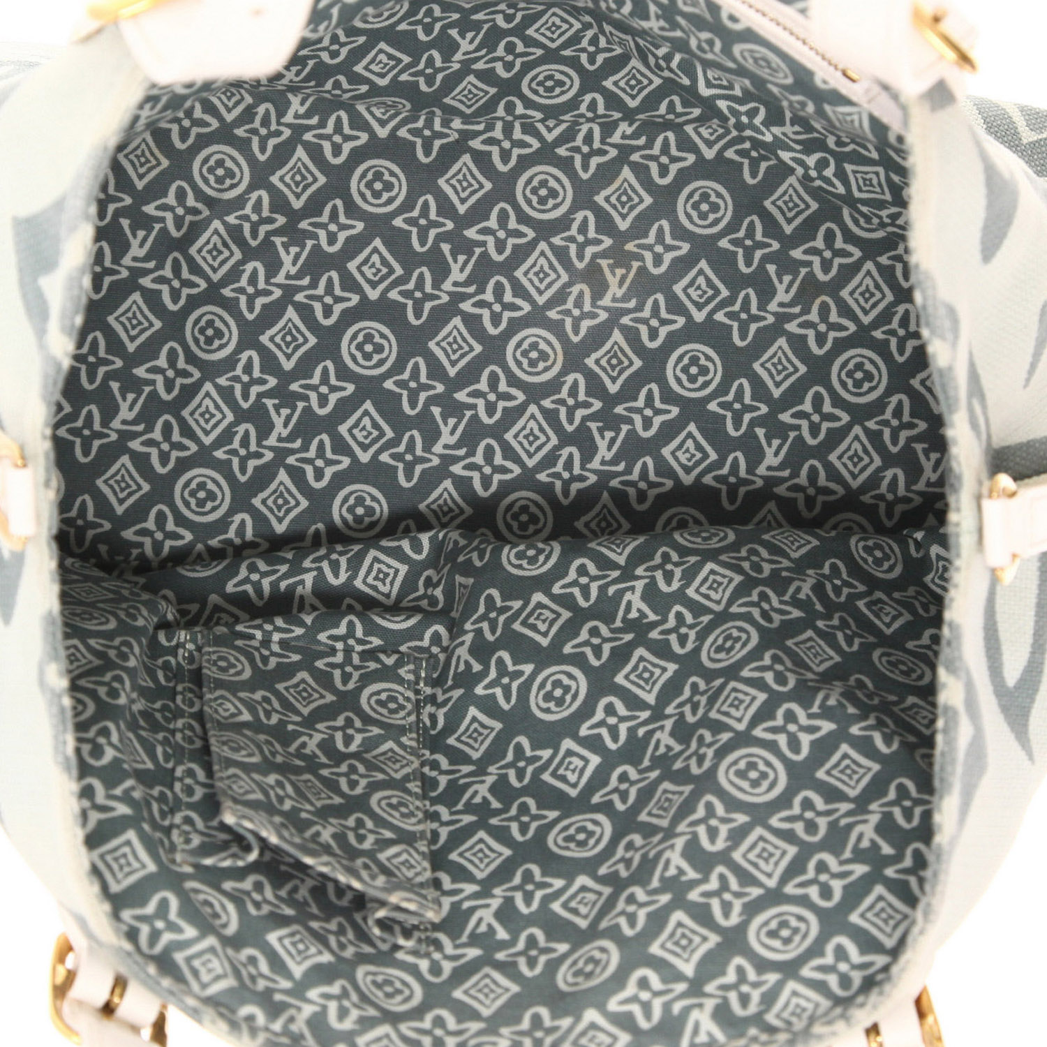 Bolso de mano Louis Vuitton  Tahitienne en lona azul y cuero blanco - Detail D3