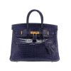 Bolso de mano Hermès  Birkin 25 cm en cocodrilo porosus Bleu Encre - 360 thumbnail