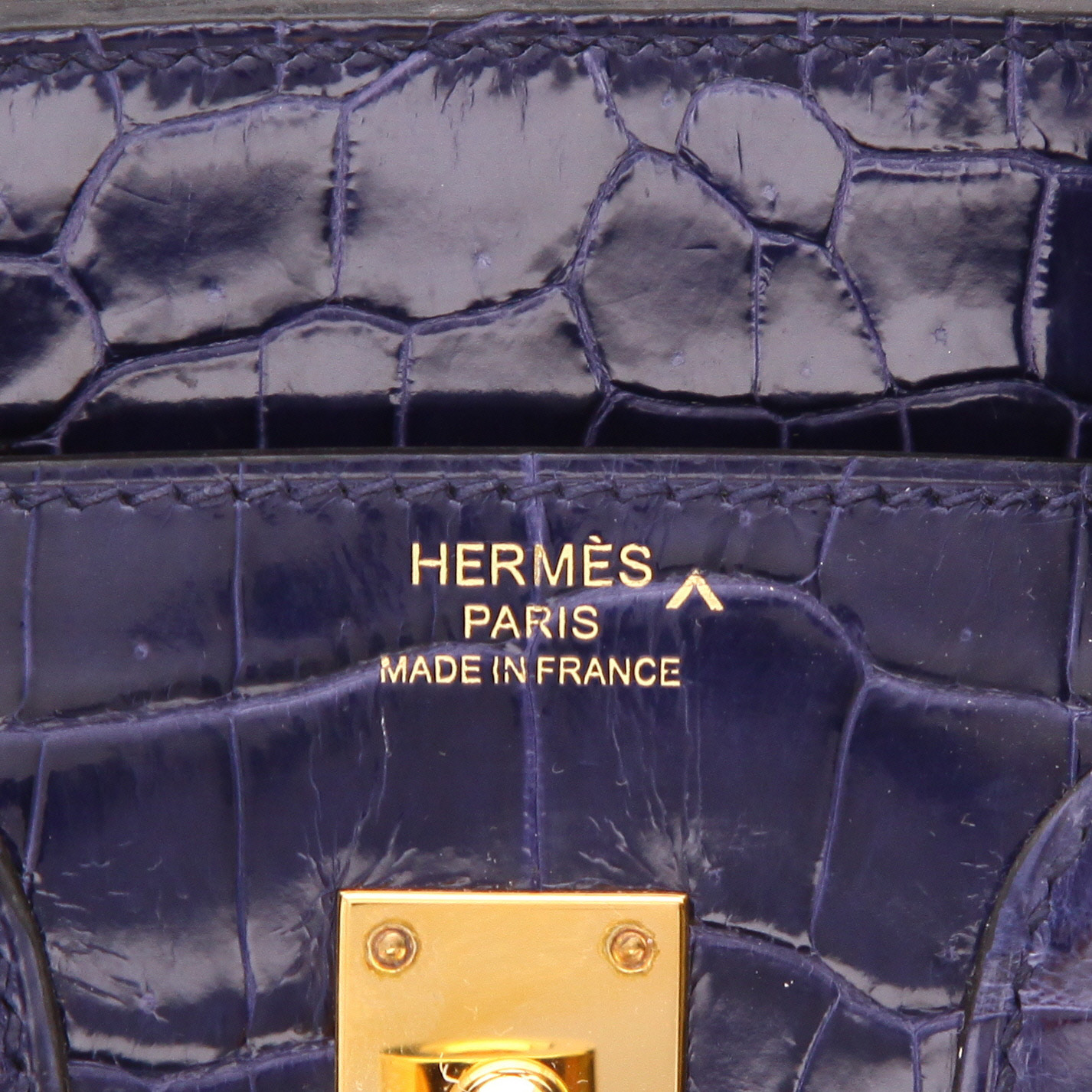 Bolso de mano Hermès  Birkin 25 cm en cocodrilo porosus Bleu Encre - Detail D2