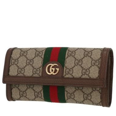 Portefeuille Gucci  Ophidia en toile monogram beige et cuir marron