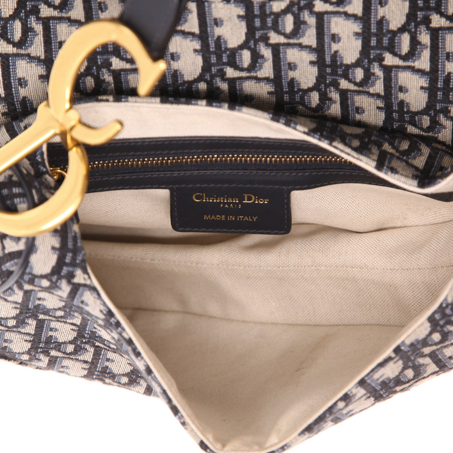 Dior  Saddle handbag  in navy blue monogram canvas Oblique  and navy blue leather - Detail D3