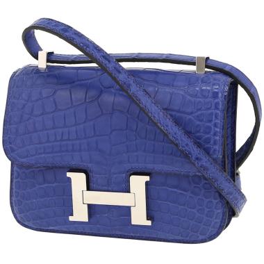 Bolso bandolera Hermès  Constance micro en aligátor azul