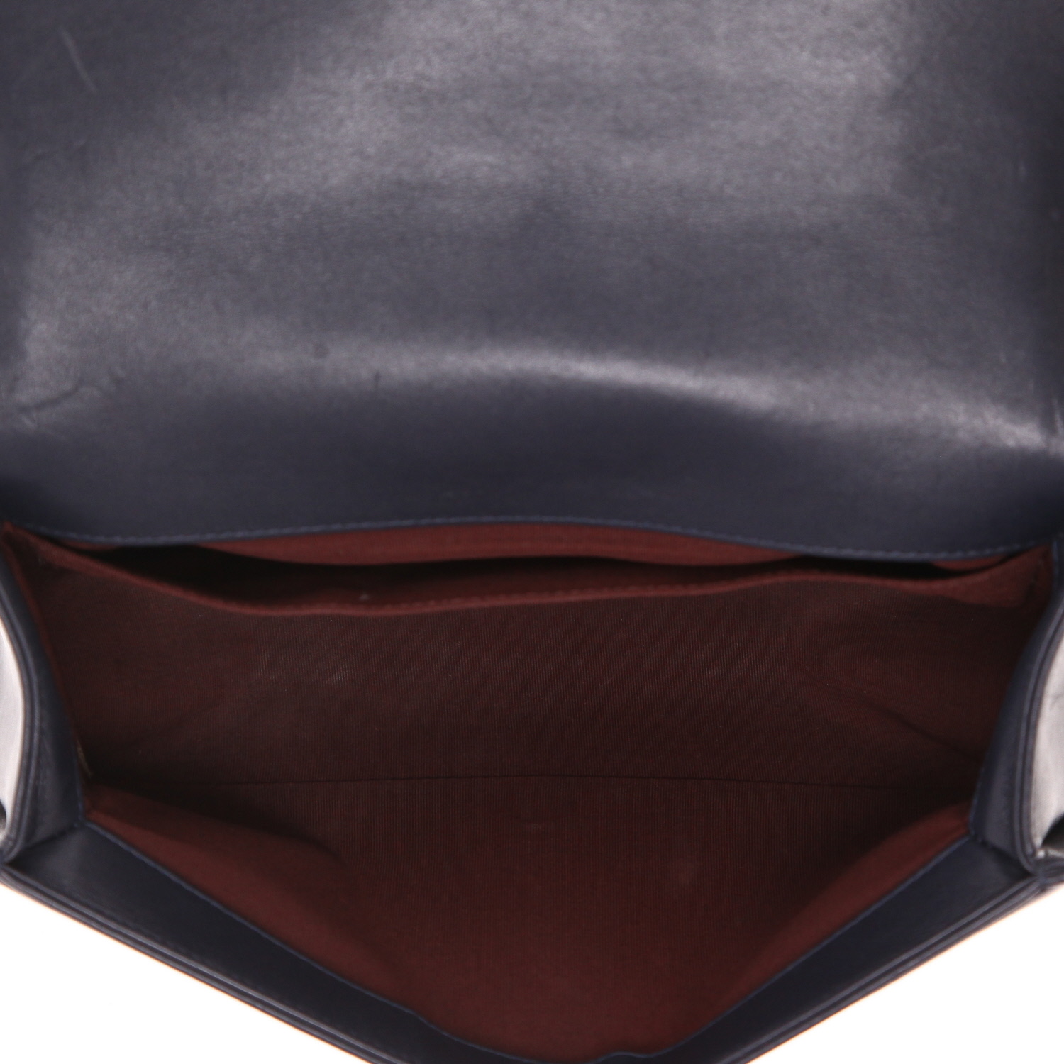 Chanel Boy shoulder bag in navy blue and burgundy leather - Detail D3