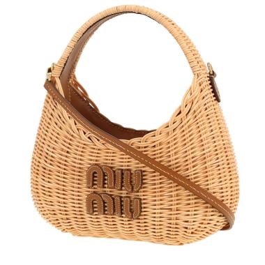 Sac à main Miu Miu  Miu Wander en osier et cuir marron