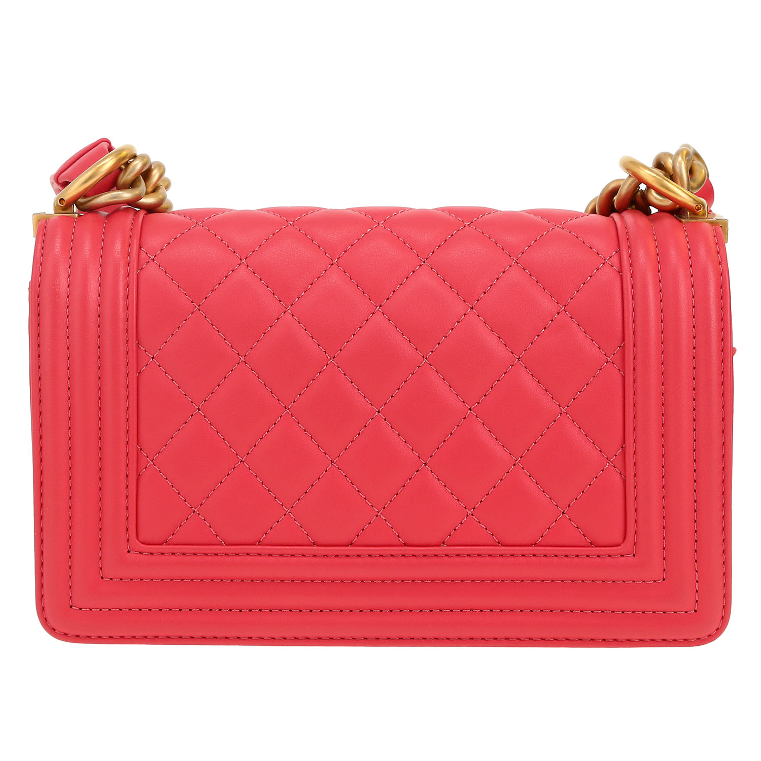 Chanel Mini Boy shoulder bag in pink quilted leather - Detail D4