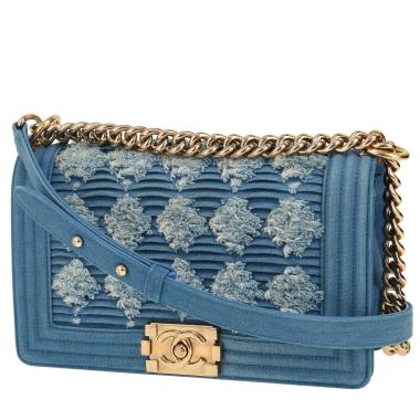 Sac bandoulière Chanel  Boy en toile denim bleue