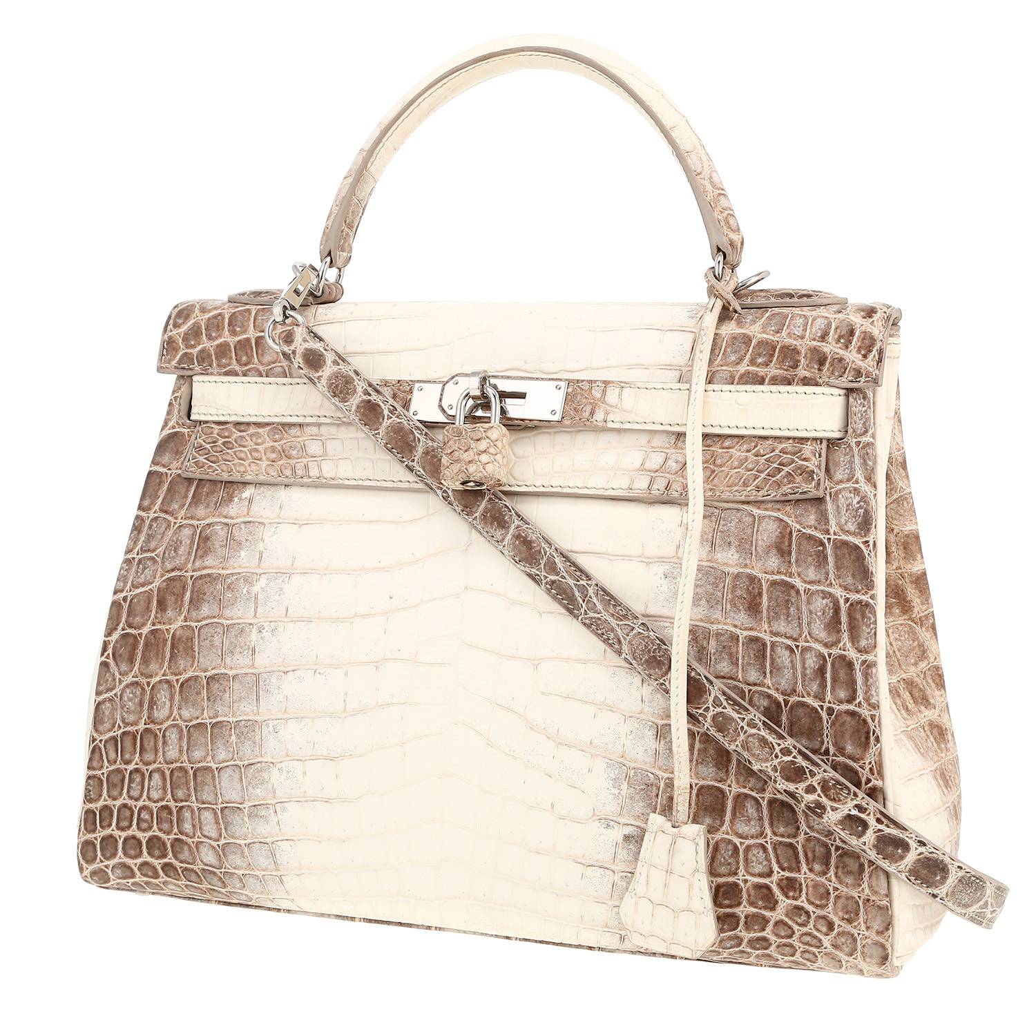Bolso de mano Hermès  Kelly Himalaya 32 cm en cocodrilo niloticus blanco