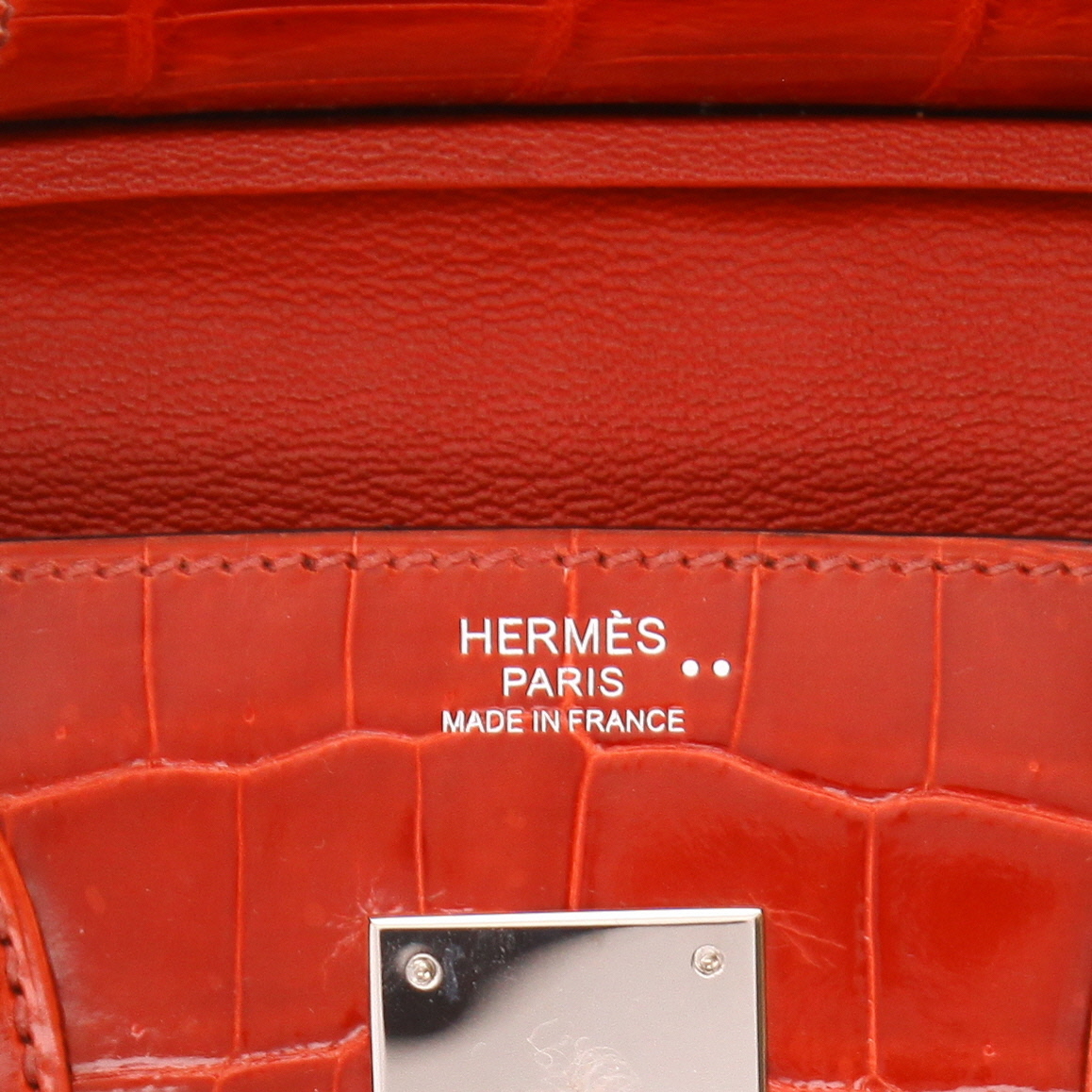 Borsa Hermès  Birkin 30 cm in coccodrillo niloticus arancione Sanguine - Detail D2