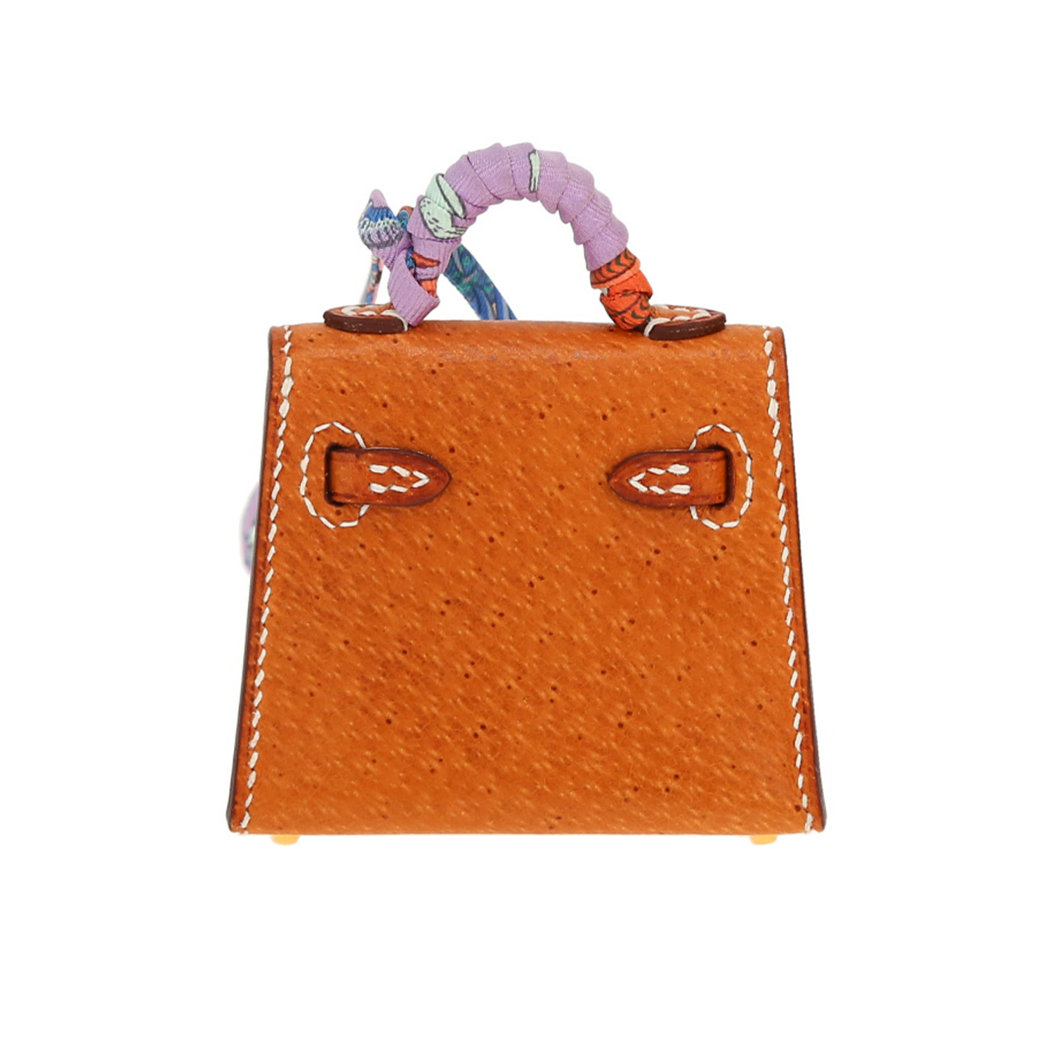 Hermès Kelly Twilly bag charm handbag/clutch in brown Pecari leather and multicolor silk - Detail D4