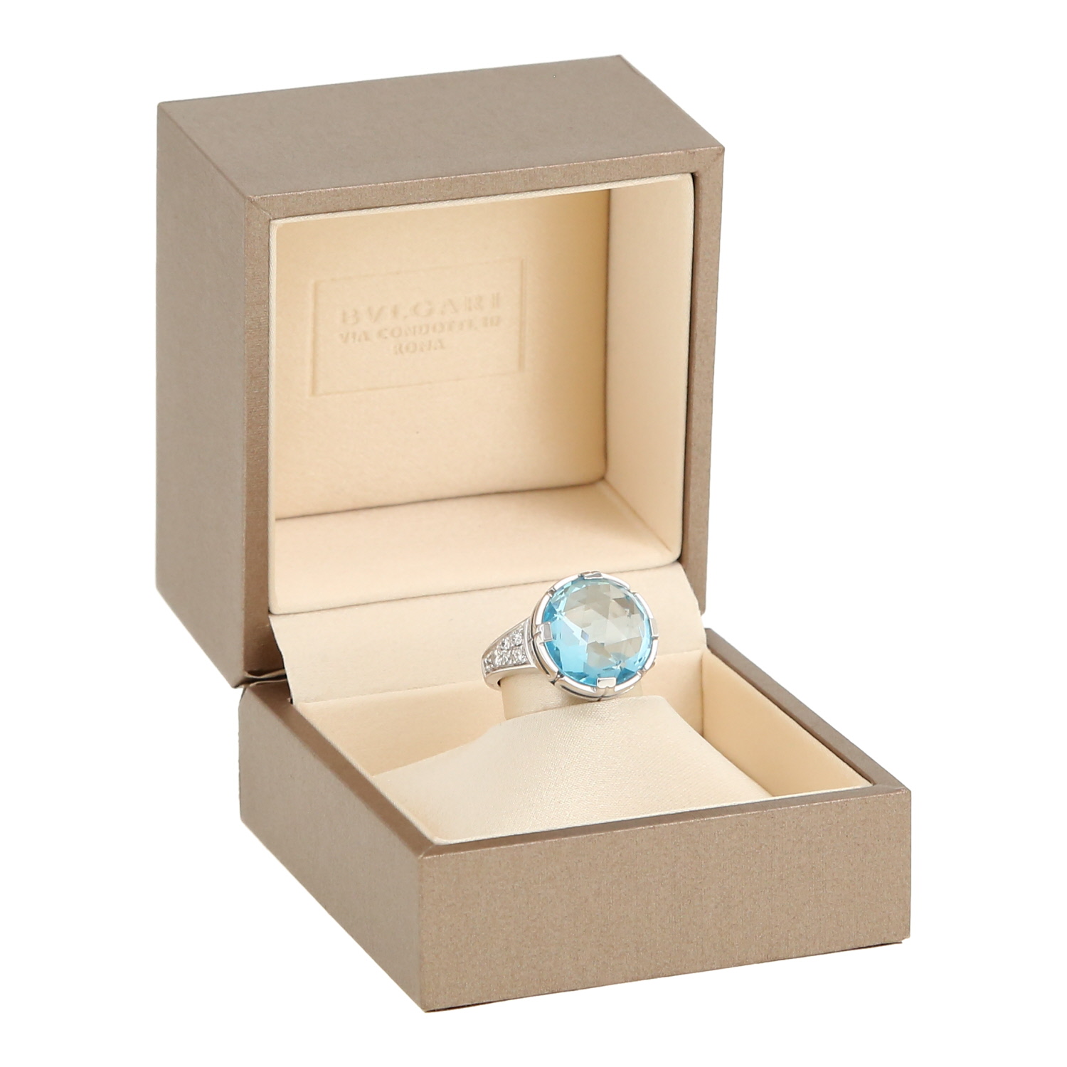 Anello Bulgari Parentesi Cocktail in oro bianco, topazio e diamanti - Detail D2