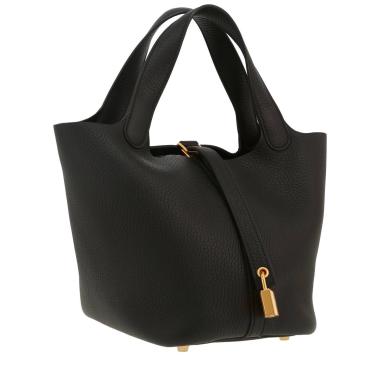 Bolso de mano Hermès  Picotin modelo pequeño  en cuero togo negro
