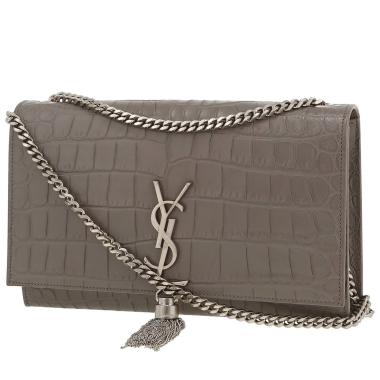 Sac bandoulière Saint Laurent  Kate Pompon en cuir gris