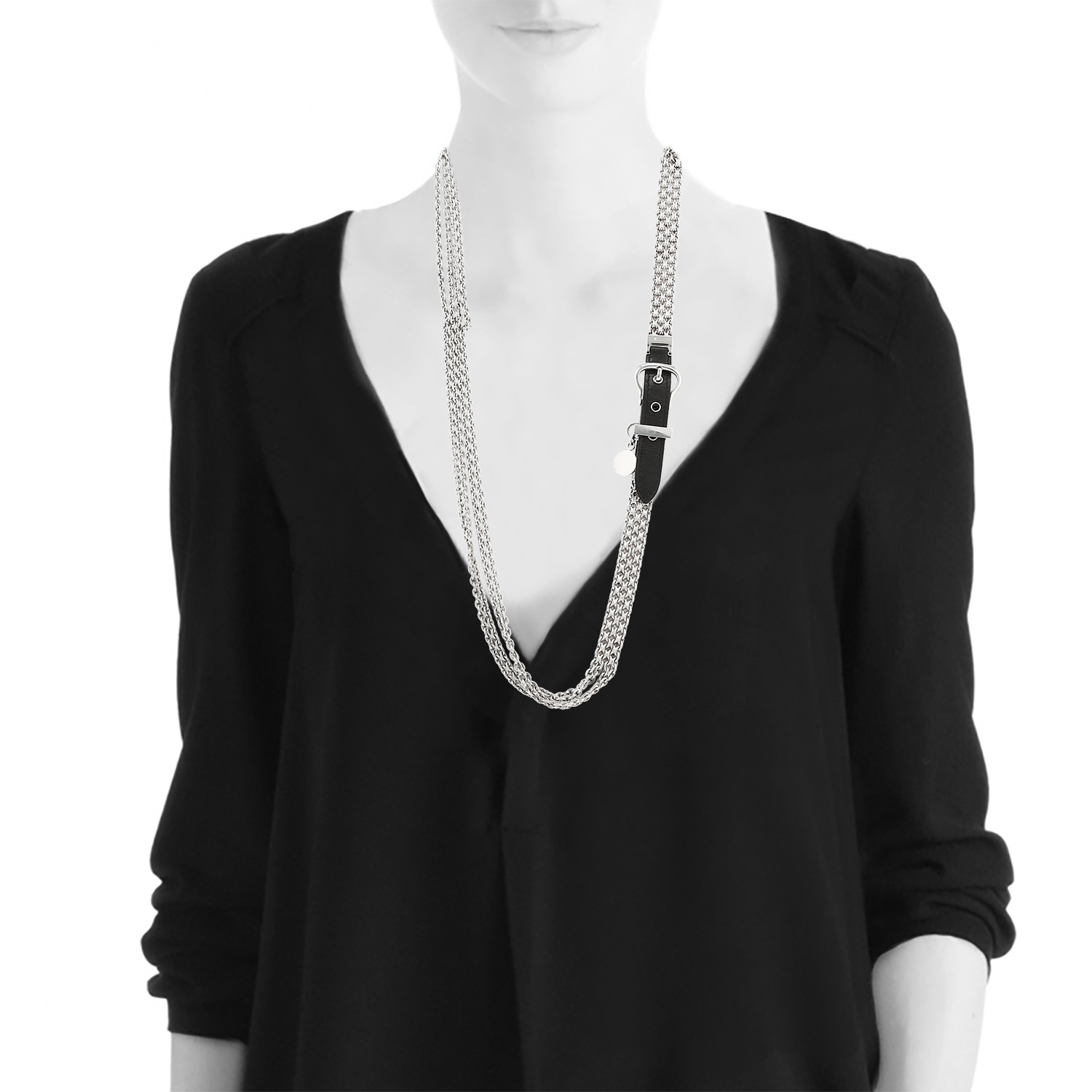 Collana lunga Hermès Boucle Sellier in argento e pelle - Detail D1