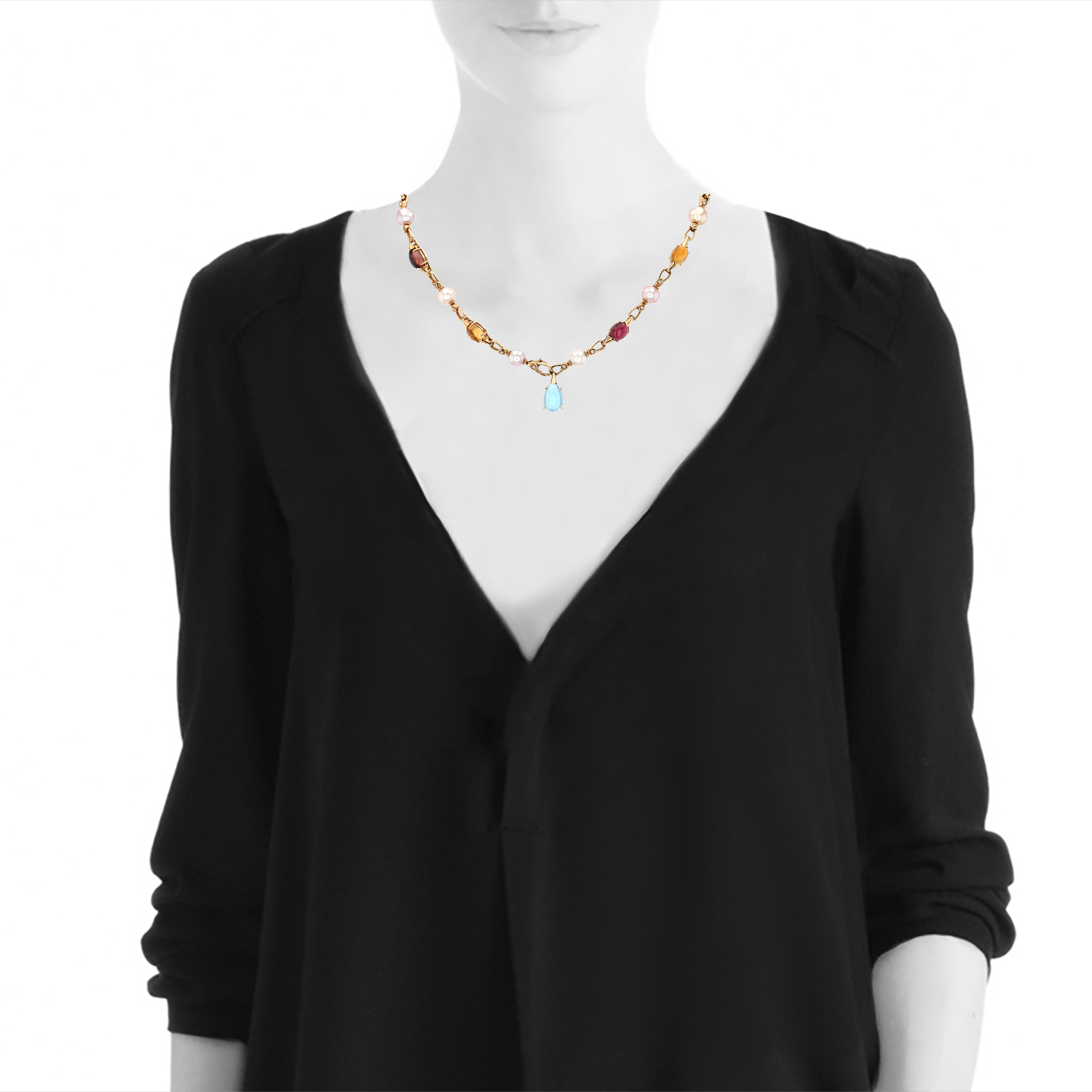 Collier Bulgari Allegra en or jaune, pierres fines, perles de culture et diamants - Detail D1