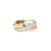 Cartier Trinity medium model ring in 3 golds and diamonds - 360 thumbnail