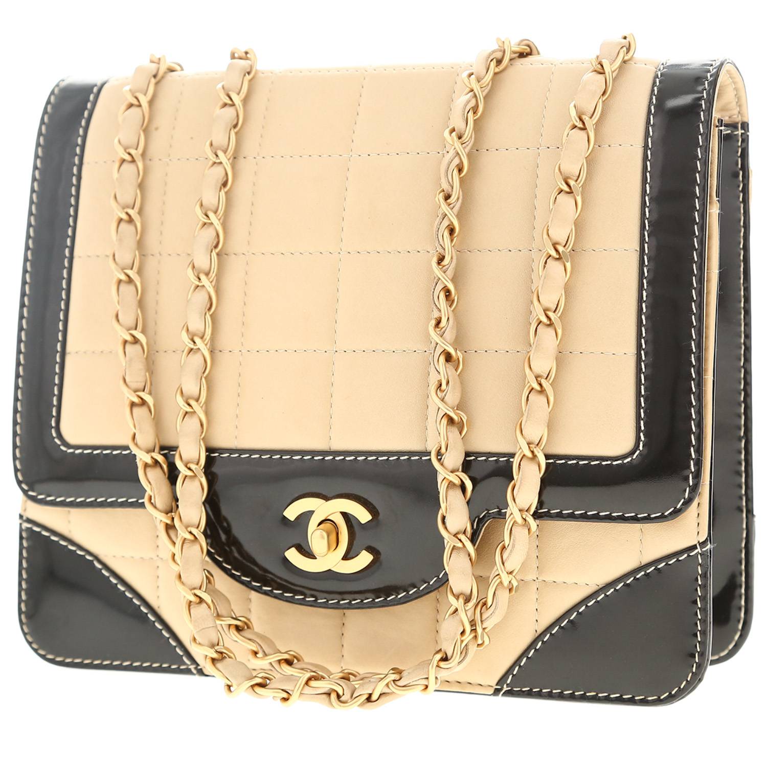 Borsa Chanel  Vintage in pelle trapuntata beige e pelle verniciata nera - 00pp