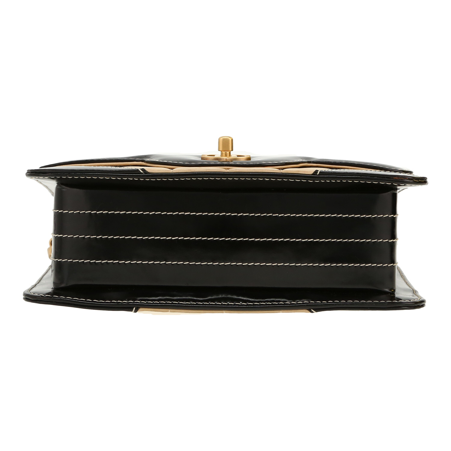 Borsa Chanel  Vintage in pelle trapuntata beige e pelle verniciata nera - Detail D1