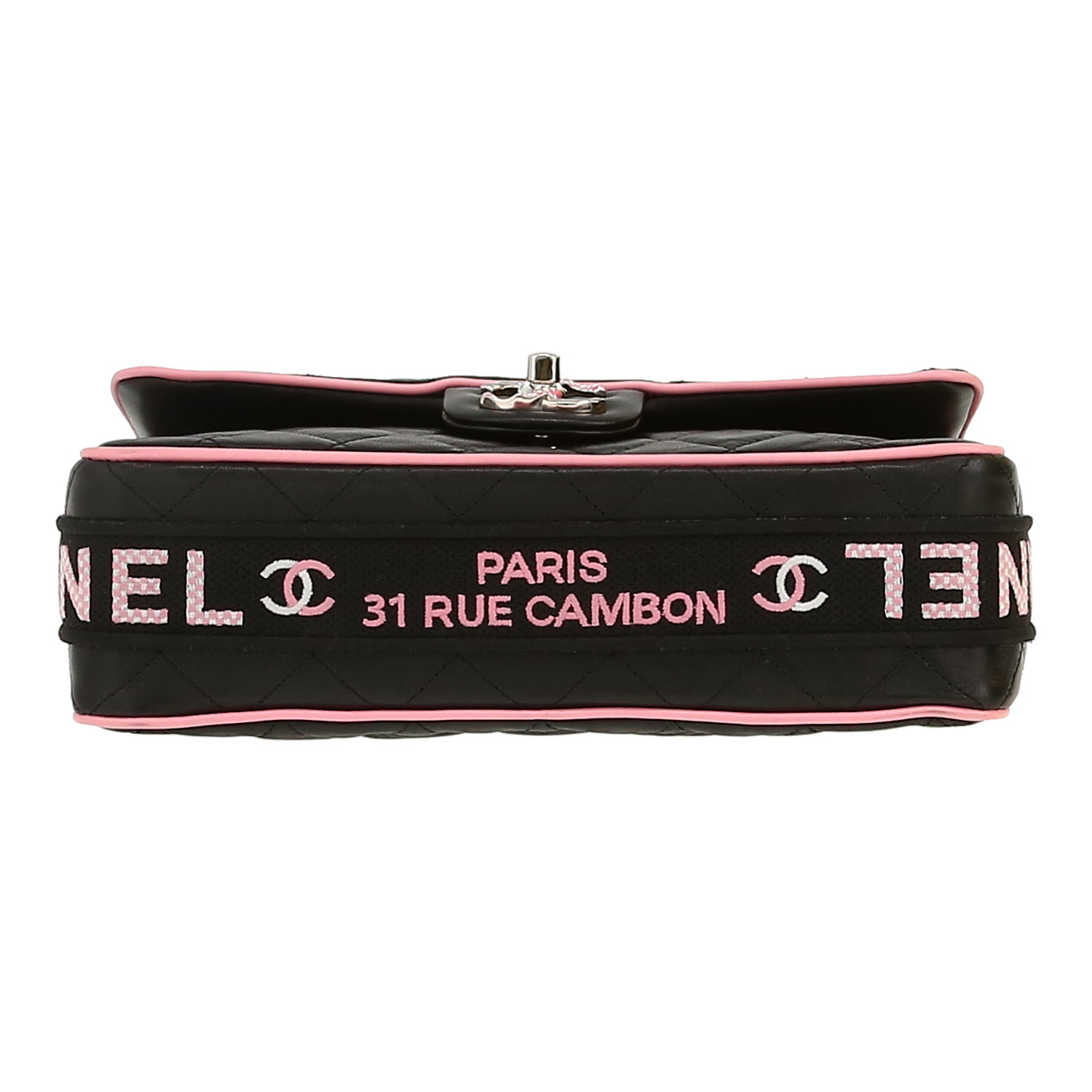 Sac à main Chanel  Timeless Classic en cuir matelassé noir et rose - Detail D1