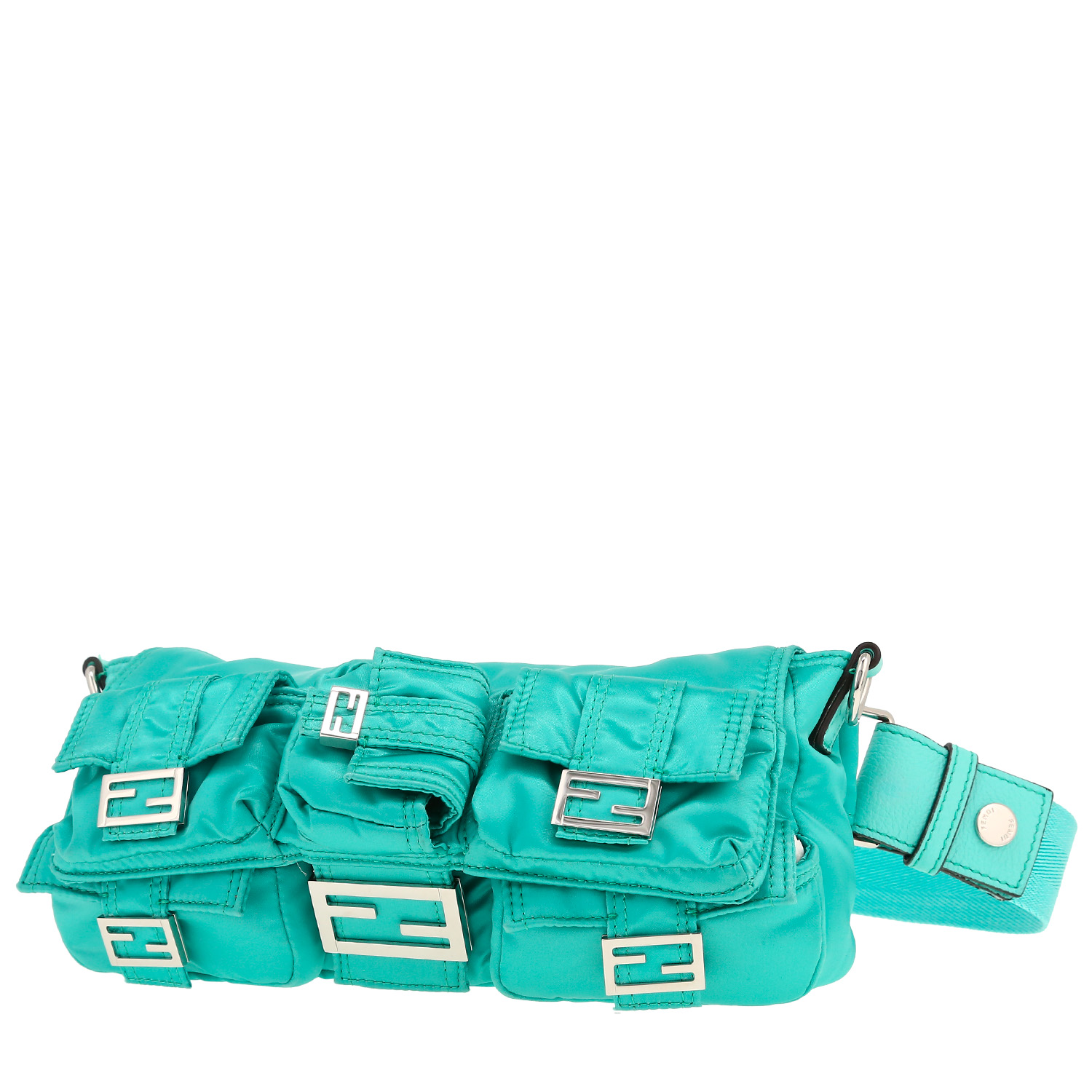 Bolso de mano Fendi  Multipocket Baguette en lona turquesa - Detail D4