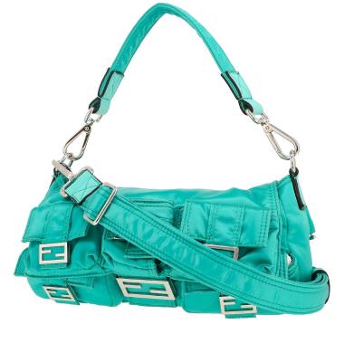 Bolso de mano Fendi  Multipocket Baguette en lona turquesa