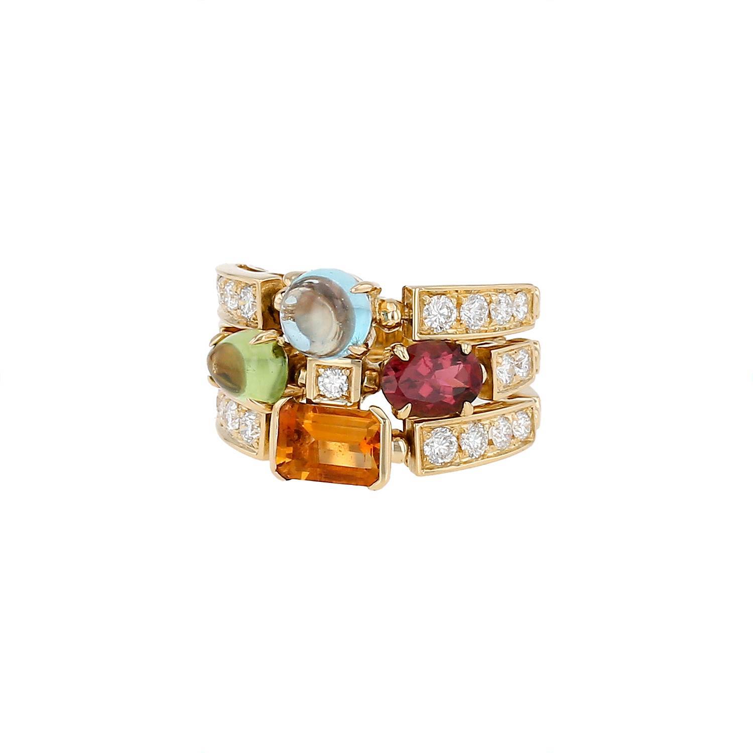 Sortija semiarticulada Bulgari Allegra modelo grande de oro amarillo, diamantes y piedras de colores - 00pp