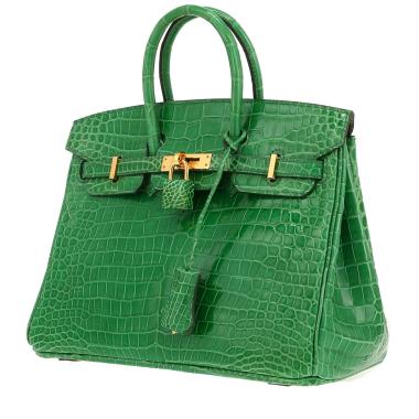 Sac à main Hermès  Birkin 25 cm en crocodile porosus Vert Cactus