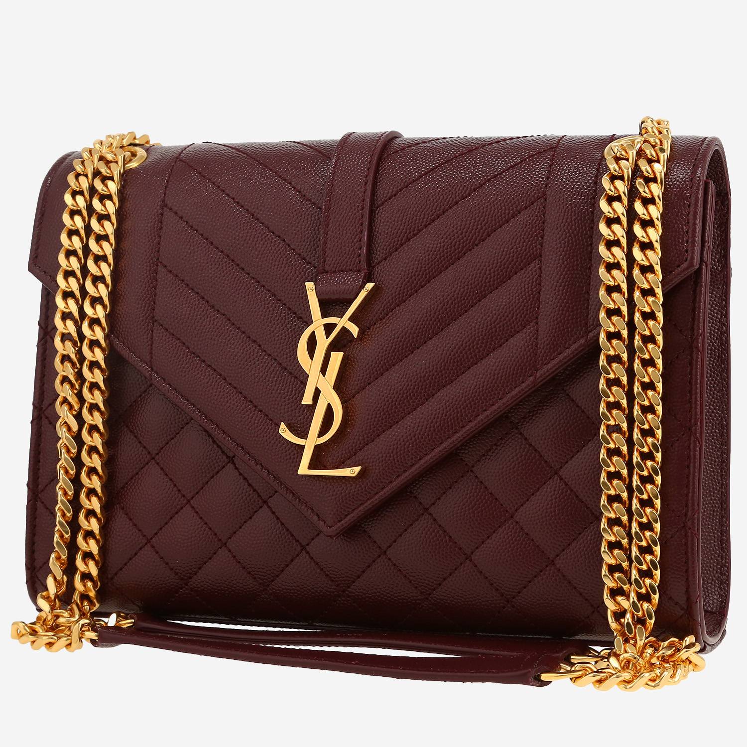 Sac à main Saint Laurent  Envelope en cuir grainé matelassé bordeaux