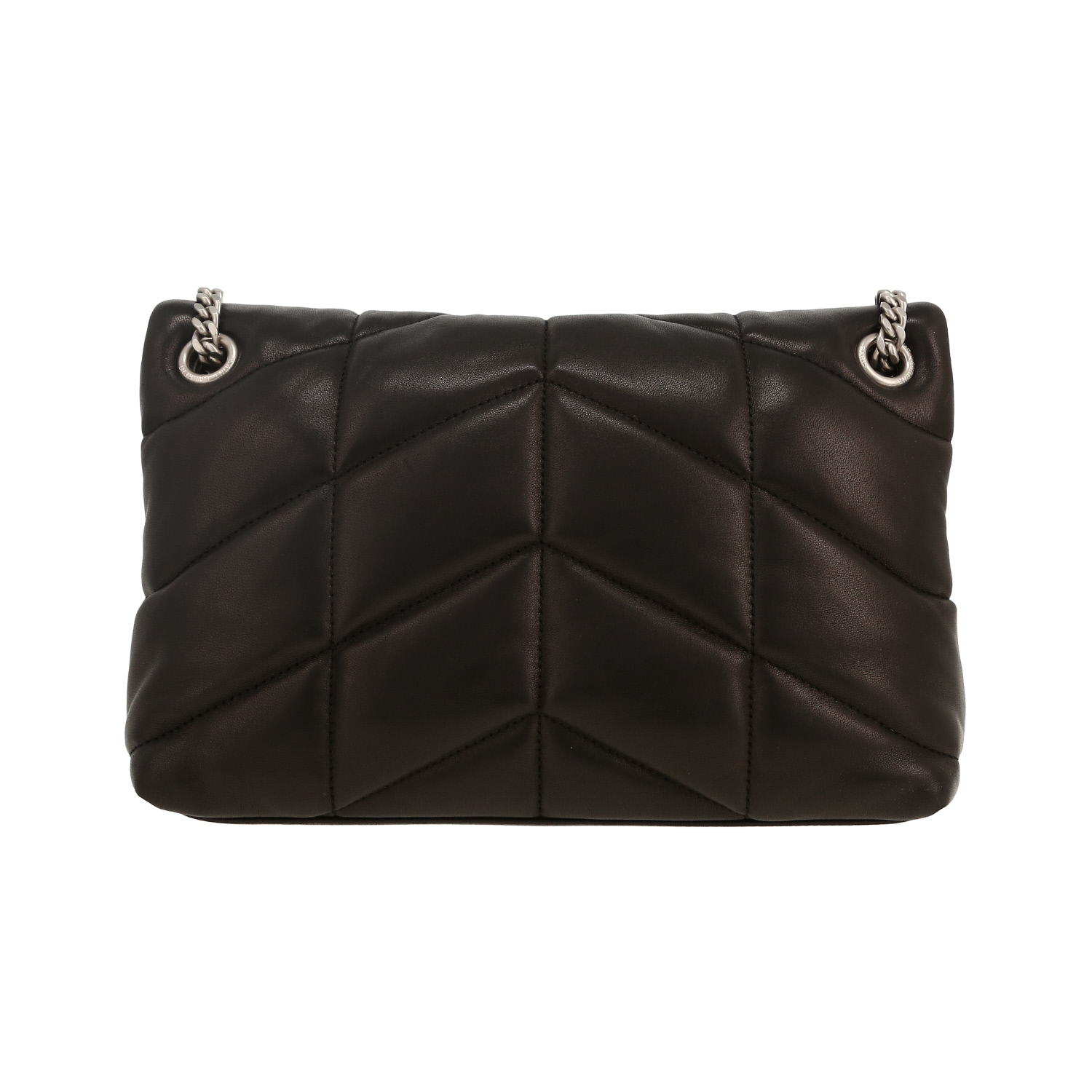 Sac bandoulière Saint Laurent Puffer petit modèle en cuir matelassé noir - Detail D4