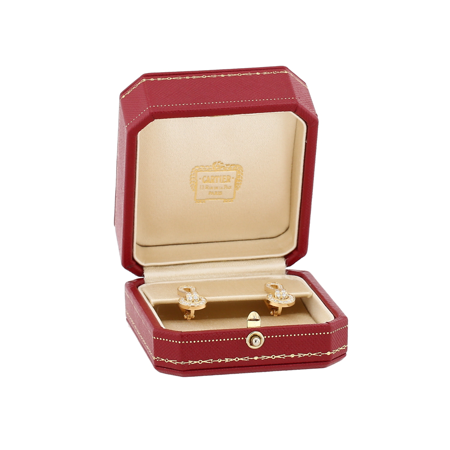 Paire de boucles d'oreilles Cartier Agrafe en or jaune et diamants - Detail D2