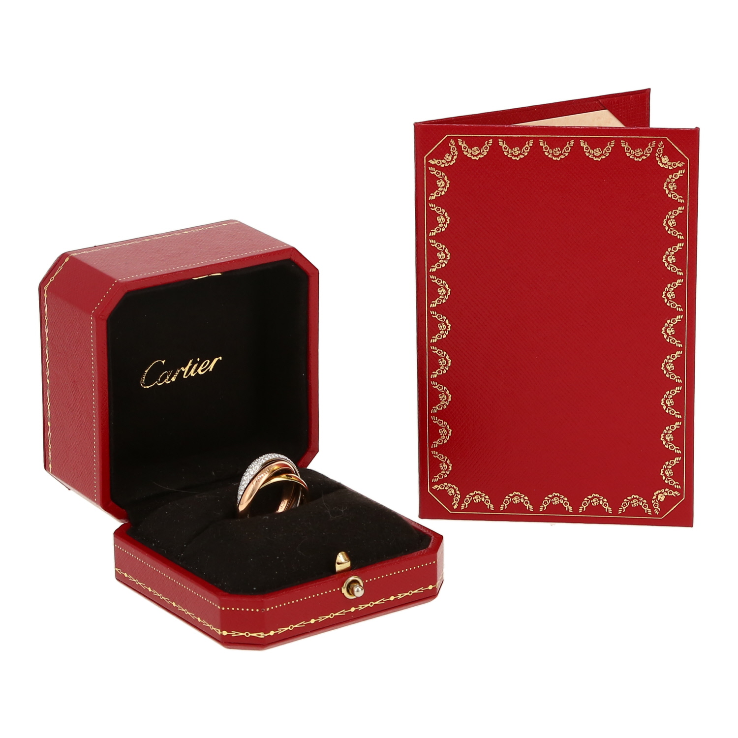 Anello Cartier Trinity Sauvage in 3 ori, diamanti e lacca - Detail D2