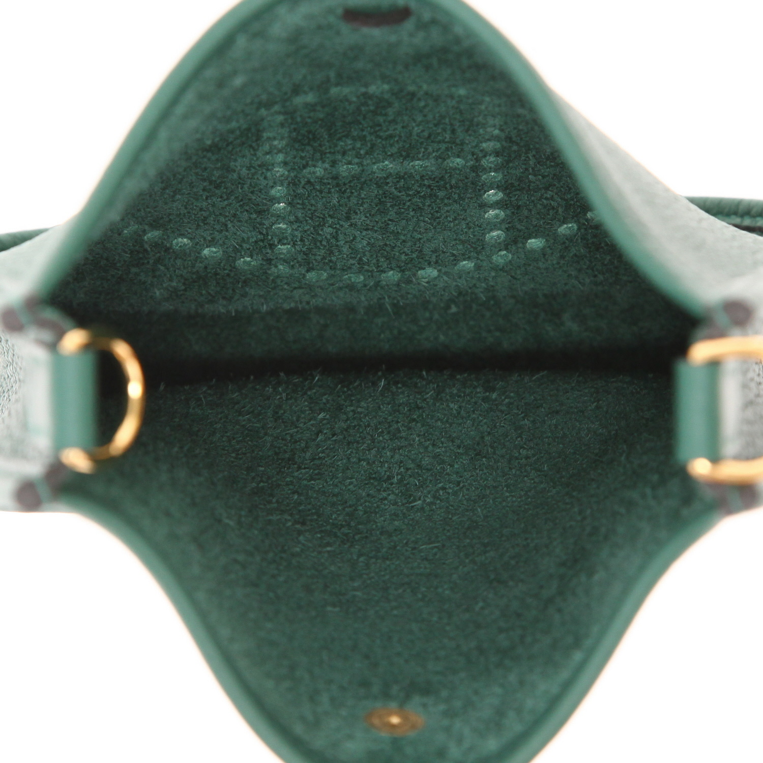 Hermès Mini Evelyne shoulder bag in green leather taurillon clémence - Detail D3